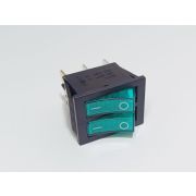 Зелёный Выключатель 2 клавиши 6 контактов, желтая (16Ампер/250V, ширина 21мм) KCD3